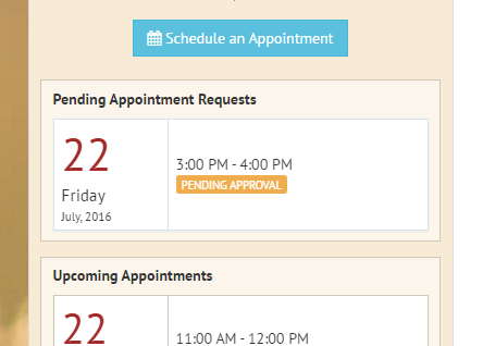 Pending appointments widget in the client portal