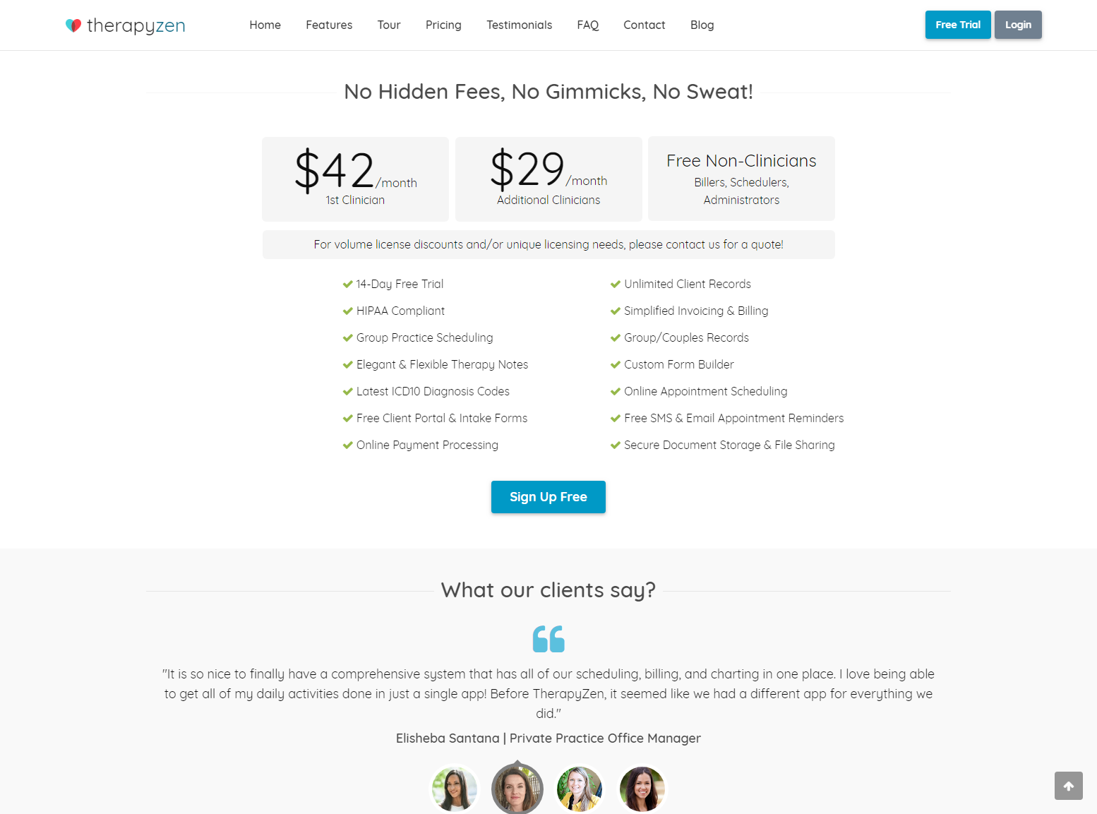 TherapyZen - Simple pricing with free non-clinicians forever