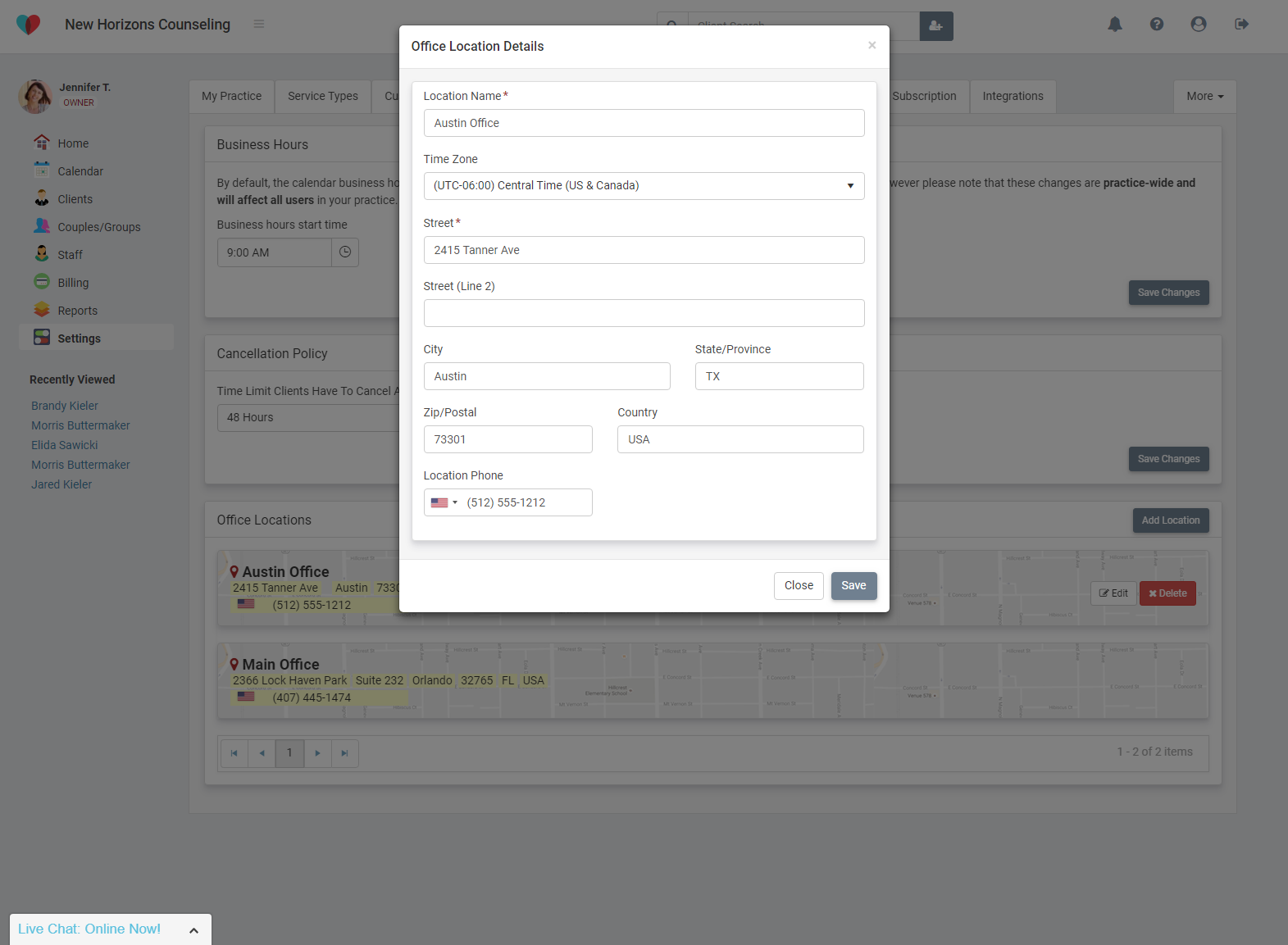 TherapyZen - Appointment scheduling with multiple locations and timezones